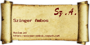 Szinger Ambos névjegykártya